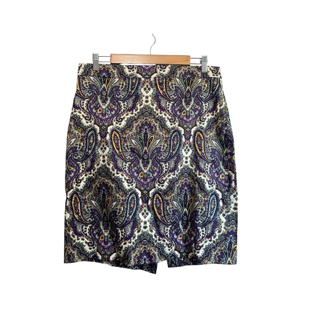 J.Crew The Pencil Skirt Women 10 Purple Paisley Excellent Cotton Stretch 37532